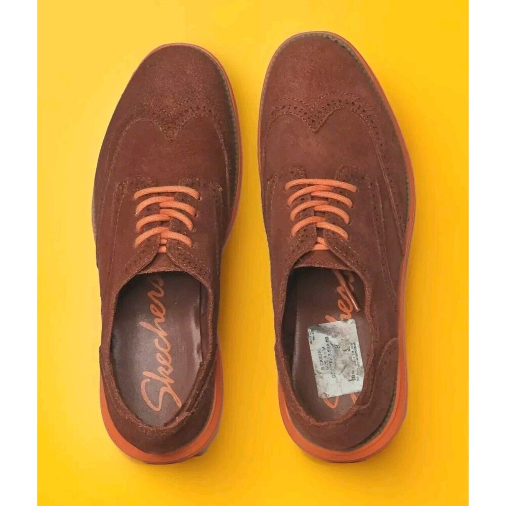 Skechers Womens Groovelite Nubuck Burnt Orange Lace-up Sneakers Size 9 48160